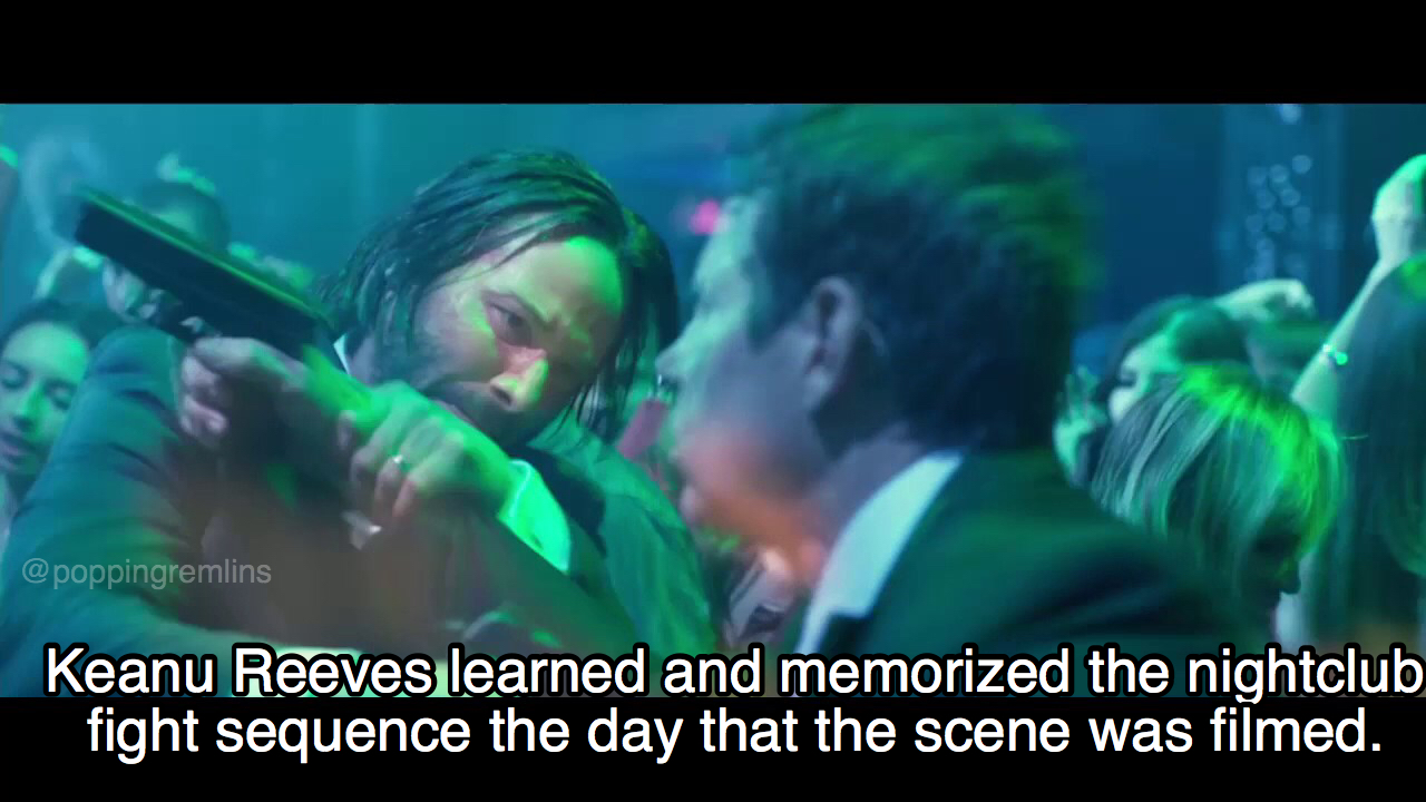 song - Keanu Reeves learned and memorized the nightclub fight sequence the day that the scene was filmed.