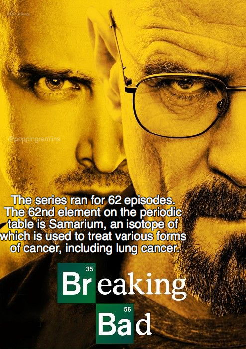 breaking bad season 4 poster - The series ran for 62 episodes. The 62nd element on the periodic table is Samarium, an isotope of which is used to treat various forms of cancer, including lung cancer. Breaking Bad