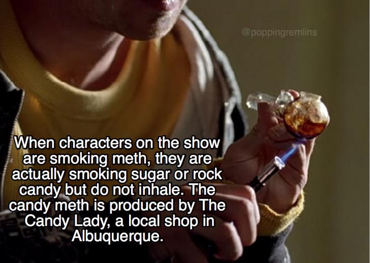 photo caption - When characters on the show are smoking meth, they are actually smoking sugar or rock candy but do not inhale. The candy meth is produced by The Candy Lady, a local shop in Albuquerque.