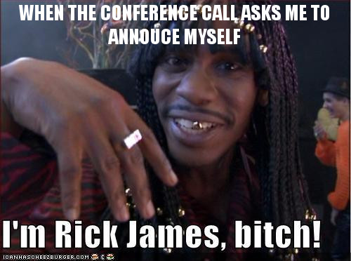 Meme about providing your name for a conference call.