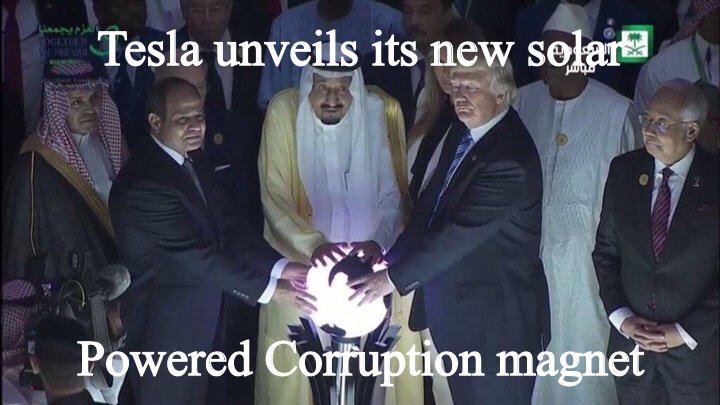 3 super powers are drawn to this orb of truth and are unable to let go . Elon musk developed this magnet to attract corrupt leaders. powered by solar and renewable energy .