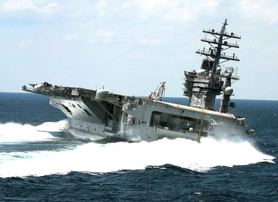 Pictured above is the USS Dwight D. Eisenhower during Sea Trials before earning its official active duty commissioning (CVN-69 second Nimitz class built).