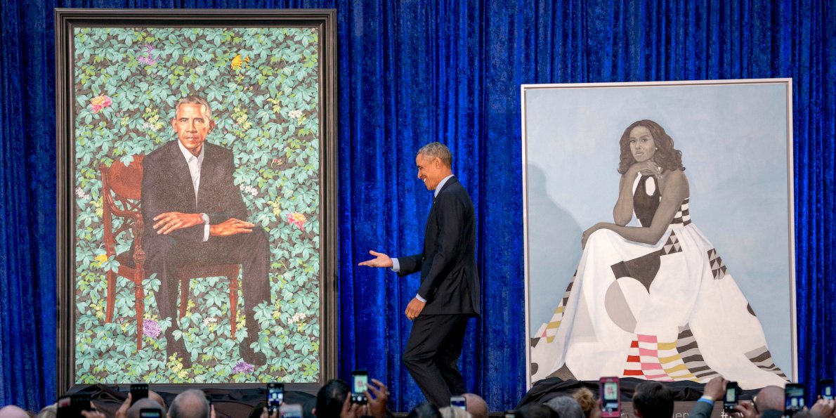 These are the not so flattering portraits. So undignified when compared to all of the other official portraits of Presidents and their First Ladies. (Michelle's was painted by Amy Sherald. It sucks too.)