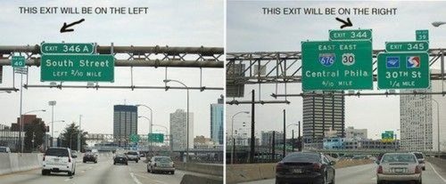 airplane life hacks - This Exit Will Be On The Left This Exit Will Be On The Right 39 Exit 345 Cat 346 A South Street Een 30 Mile Feu 344 East Cast 676 30 Central Phila Smile 30TH St 14 Mle