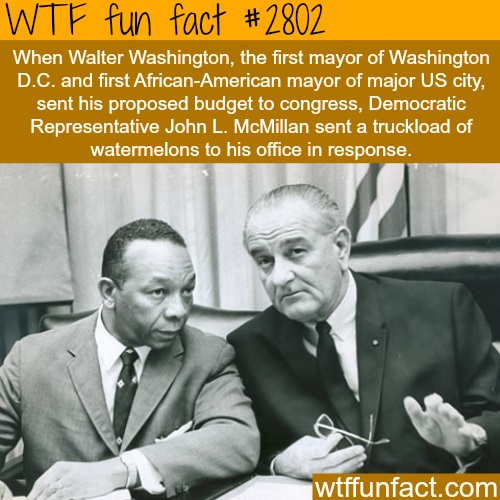 fun facts about american history - Wtf fun fact When Walter Washington, the first mayor of Washington D.C. and first AfricanAmerican mayor of major Us city, sent his proposed budget to congress, Democratic Representative John L. McMillan sent a truckload 