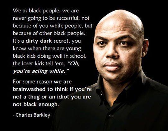 memes - charles barkley on black people - We as black people, we are never going to be successful, not because of you white people, but because of other black people. It's a dirty dark secret, you know when there are young black kids doing well in school,