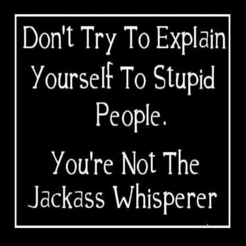 don't try explaining yourself to stupid people, you're not the jackass whisperer