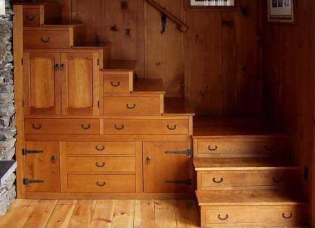 wooden stairs with storage