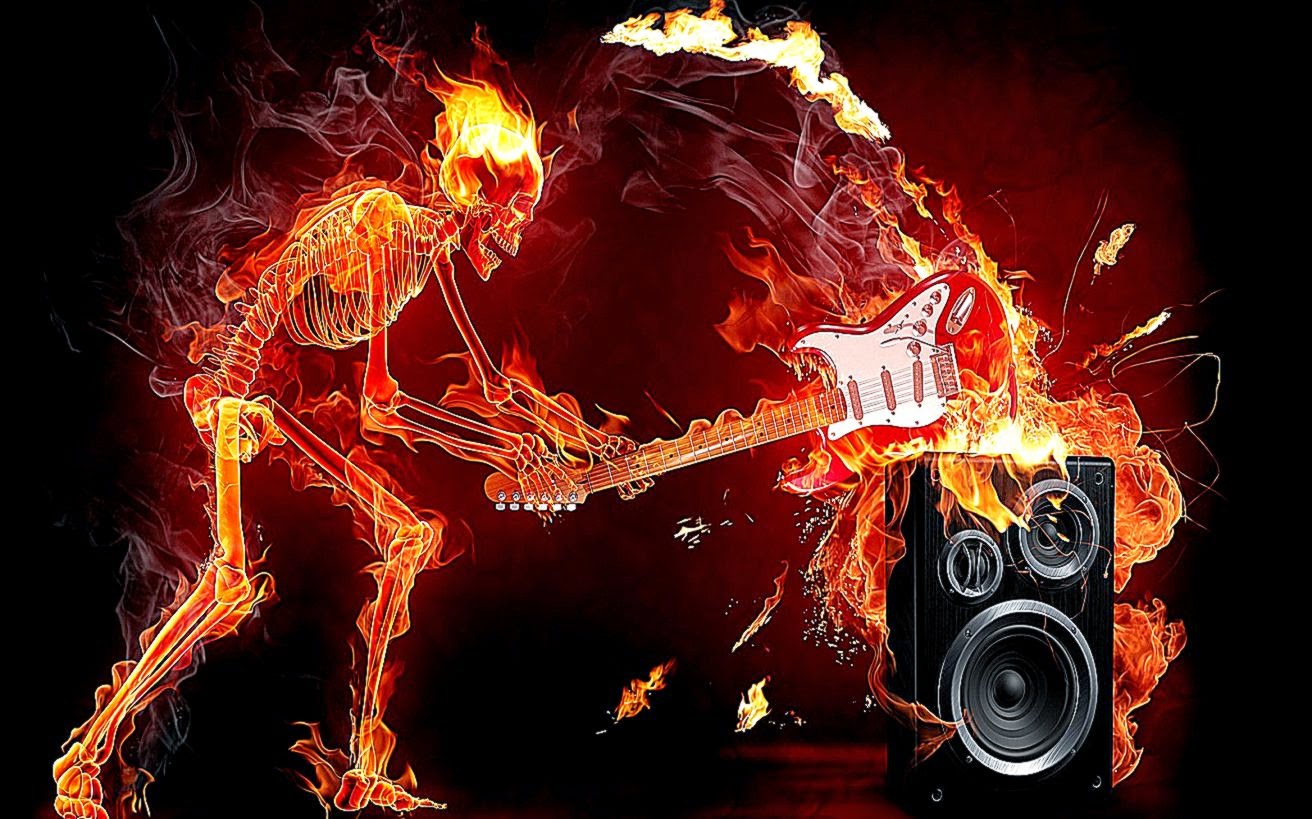 flaming skeleton guitar - Elhafaz