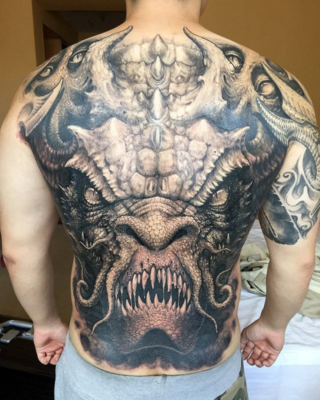 random pic monster back tattoo