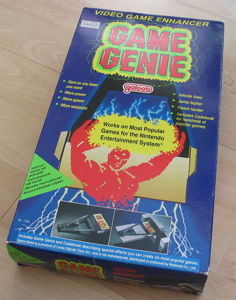 random pic game genie nes box - Video Game Enhancer Ave Genie Start on any level you want galoob More power More speed More weapons Infinite lives Jump higher Punch harder Includes Codebook for hundreds of popular games Works on Most Popular Games for the