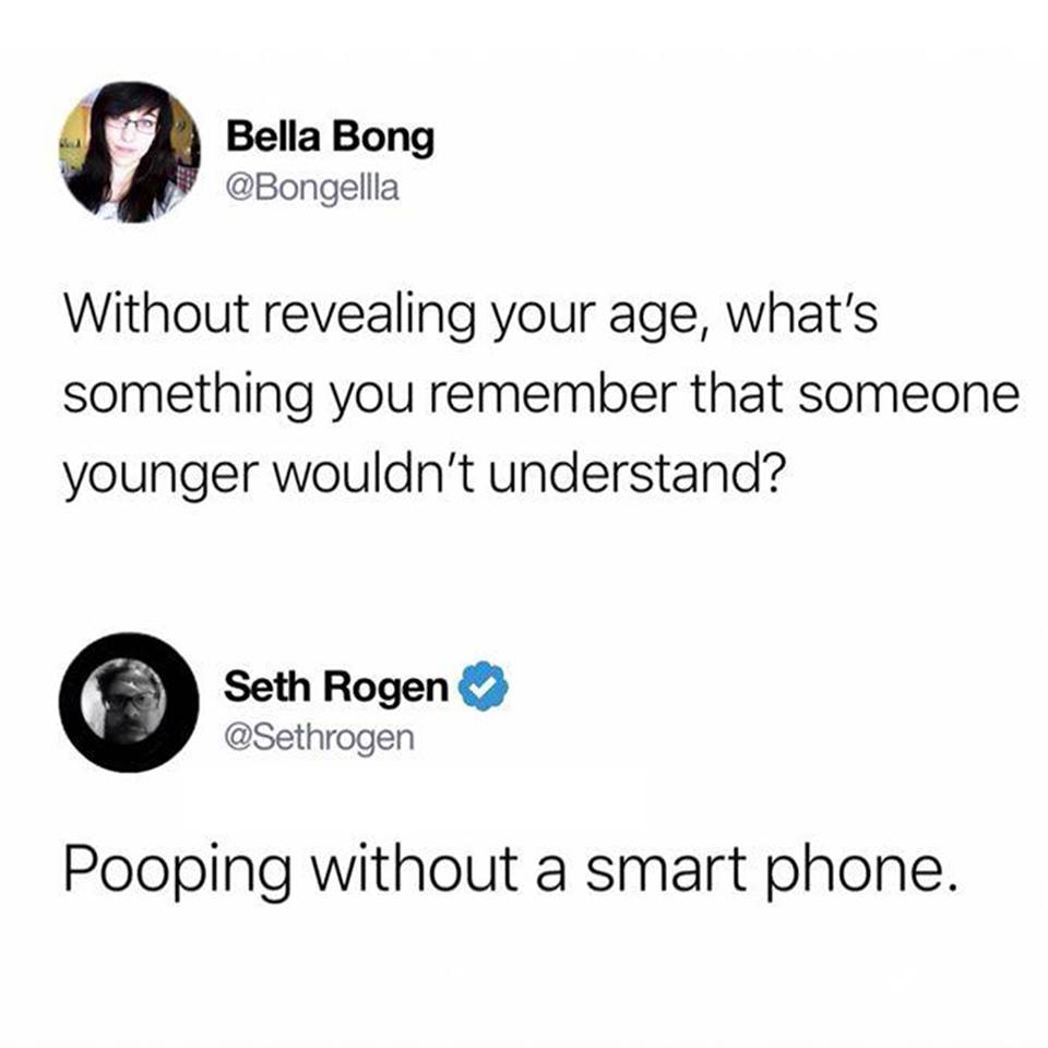 tweet about pooping without a smartphone is something young people can't remember