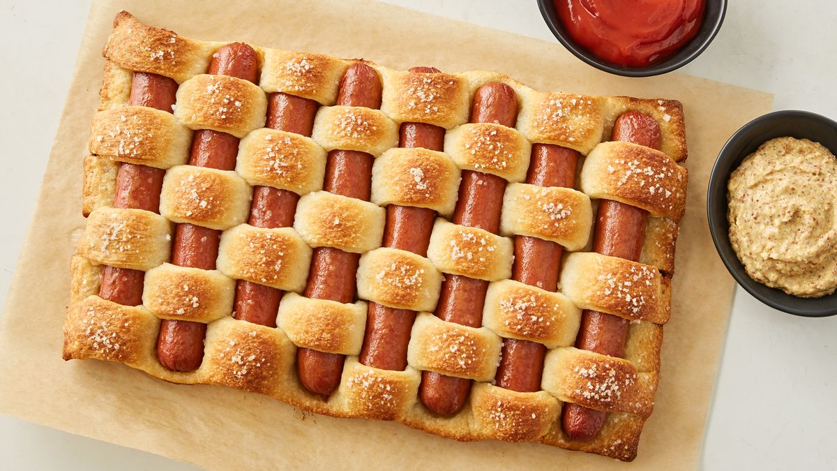 pretzel woven hot dogs