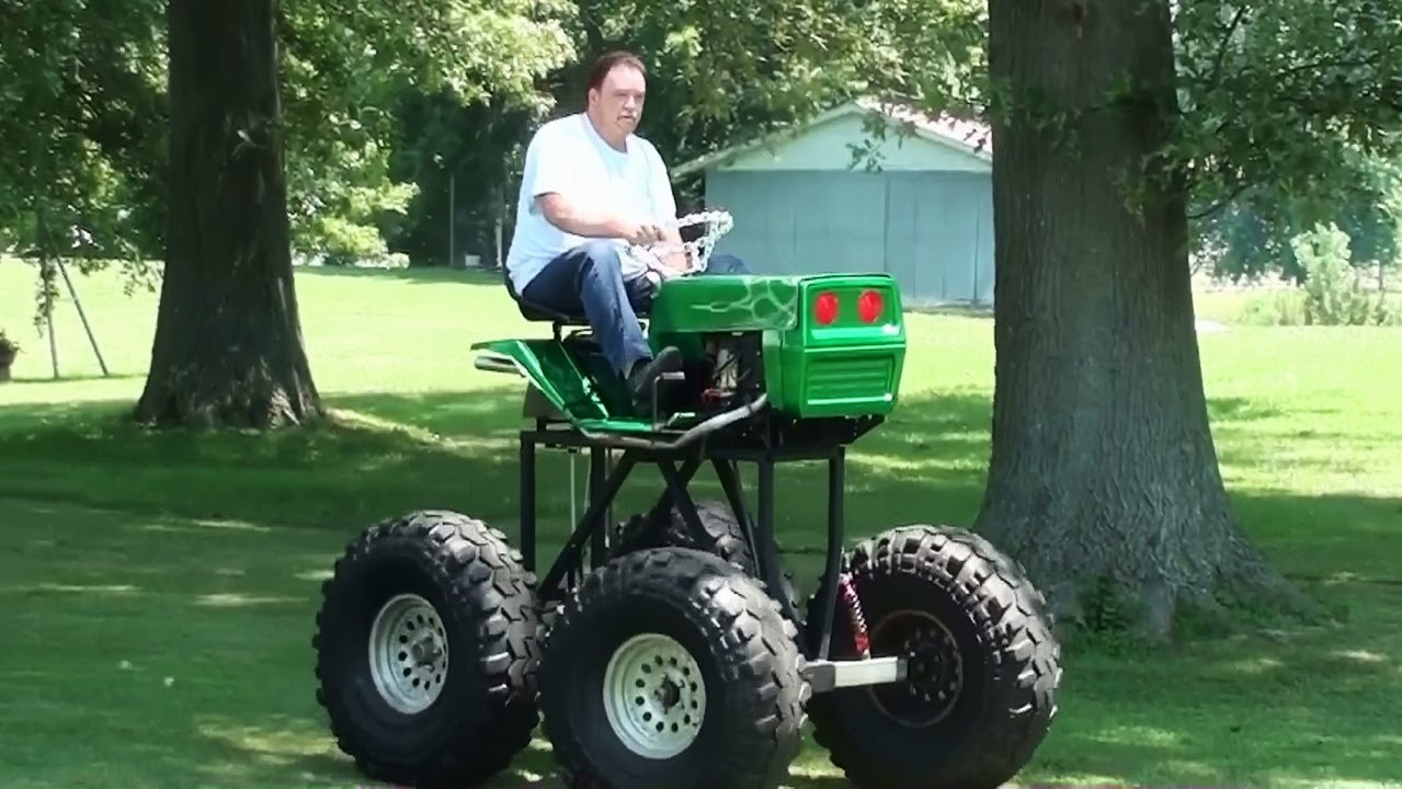 lifted lawnmower