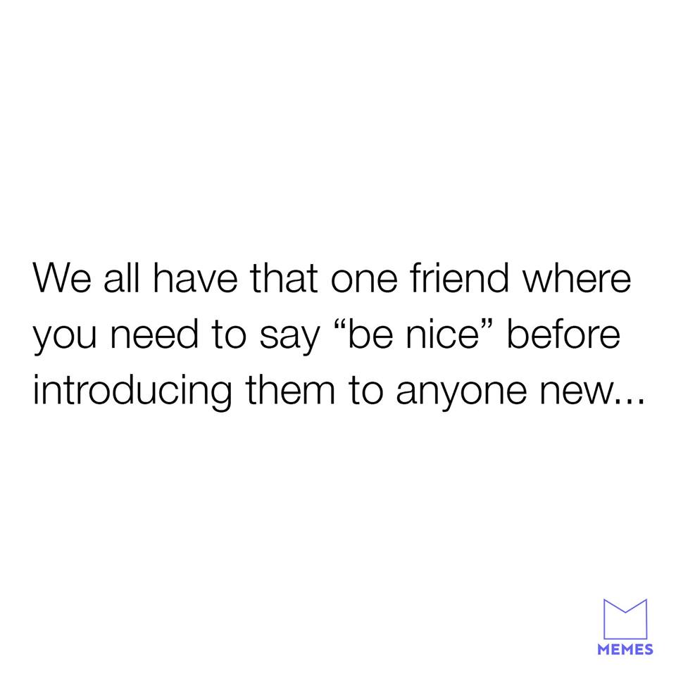 ll do it if you do - We all have that one friend where you need to say be nice" before introducing them to anyone new... Memes