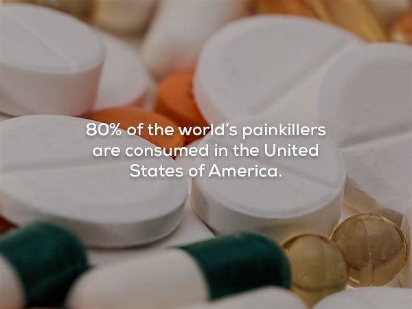 health medical - 80% of the world's painkillers are consumed in the United States of America.