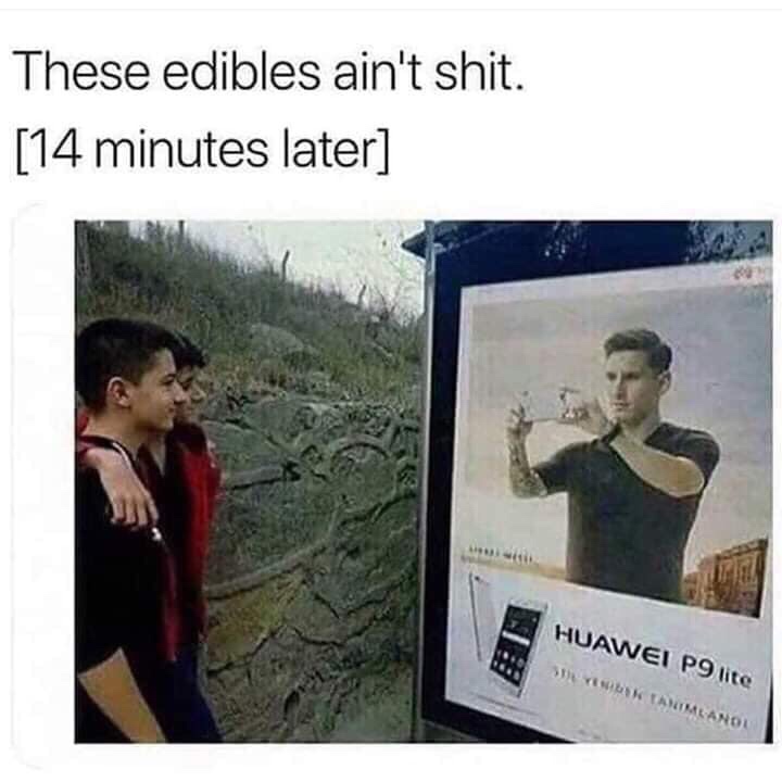 you smoke weed for the first time meme - These edibles ain't shit. 14 minutes later Huawei P9 lite Syedik Takimlano