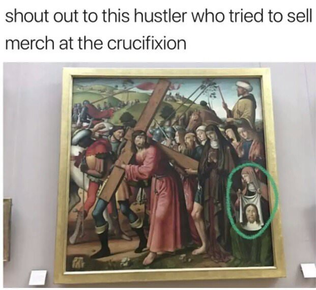 the louvre - shout out to this hustler who tried to sell merch at the crucifixion