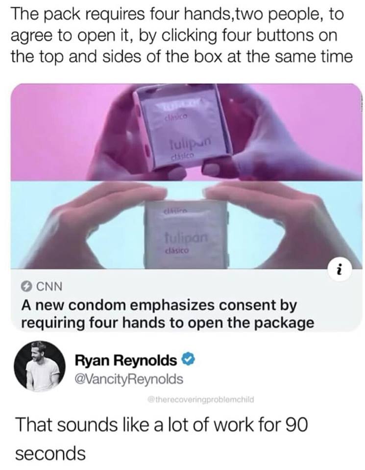 trending memes 2019 - The pack requires four hands, two people, to agree to open it, by clicking four buttons on the top and sides of the box at the same time Tulipun casico Tulinan clsico . N Cnn A new condom emphasizes consent by requiring four hands to