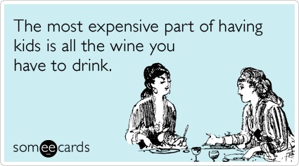kids are expensive meme - The most expensive part of having kids is all the wine you have to drink. someecards