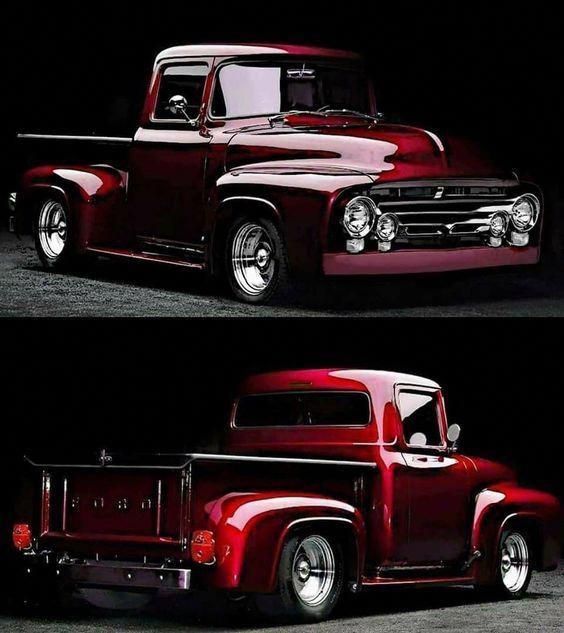 Old ford pickup with a beautiful cherry red paint job