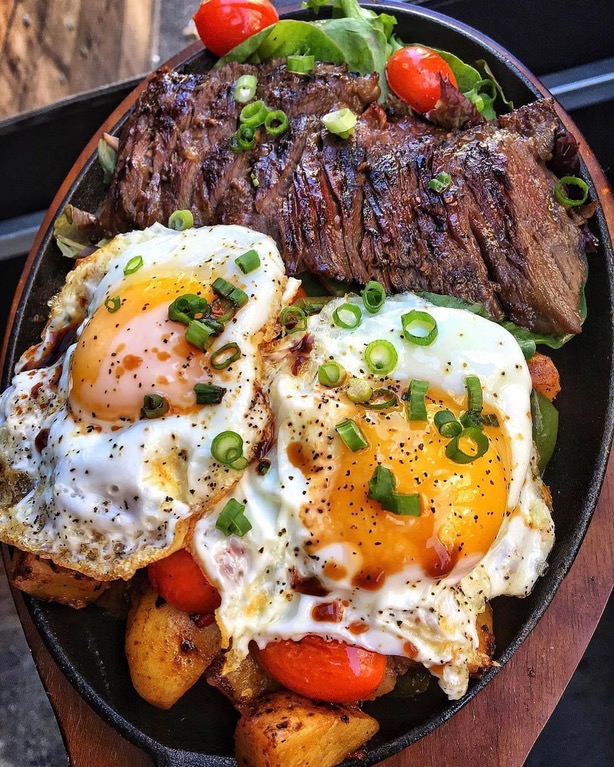steak and egg breakfast - O