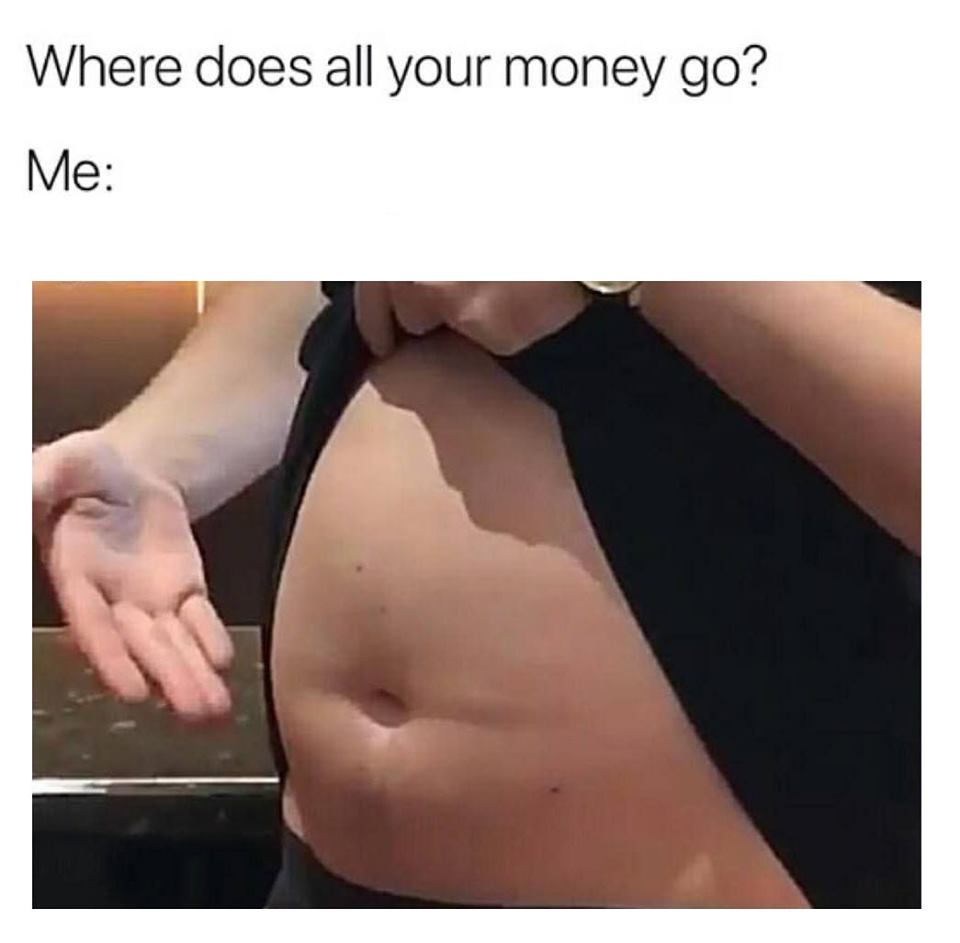 funny meme of abdomen - Where does all your money go? Me