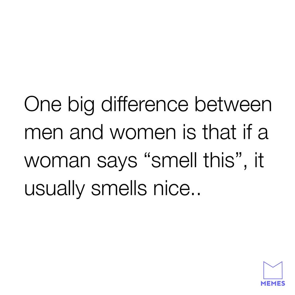 men one woman meme - One big difference between men and women is that if a woman says smell this, it usually smells nice.. Memes