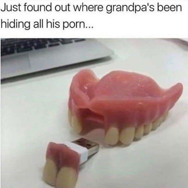 denture flash drive - Just found out where grandpa's been hiding all his porn...