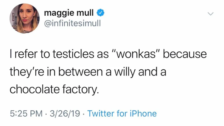 ivanka united kingston - maggie mull Trefer to testicles as "wonkas" because they're in between a willy and a chocolate factory. 32619 Twitter for iPhone