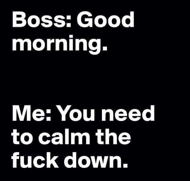 funny boss memes - Boss Good morning. Me You need to calm the fuck down.