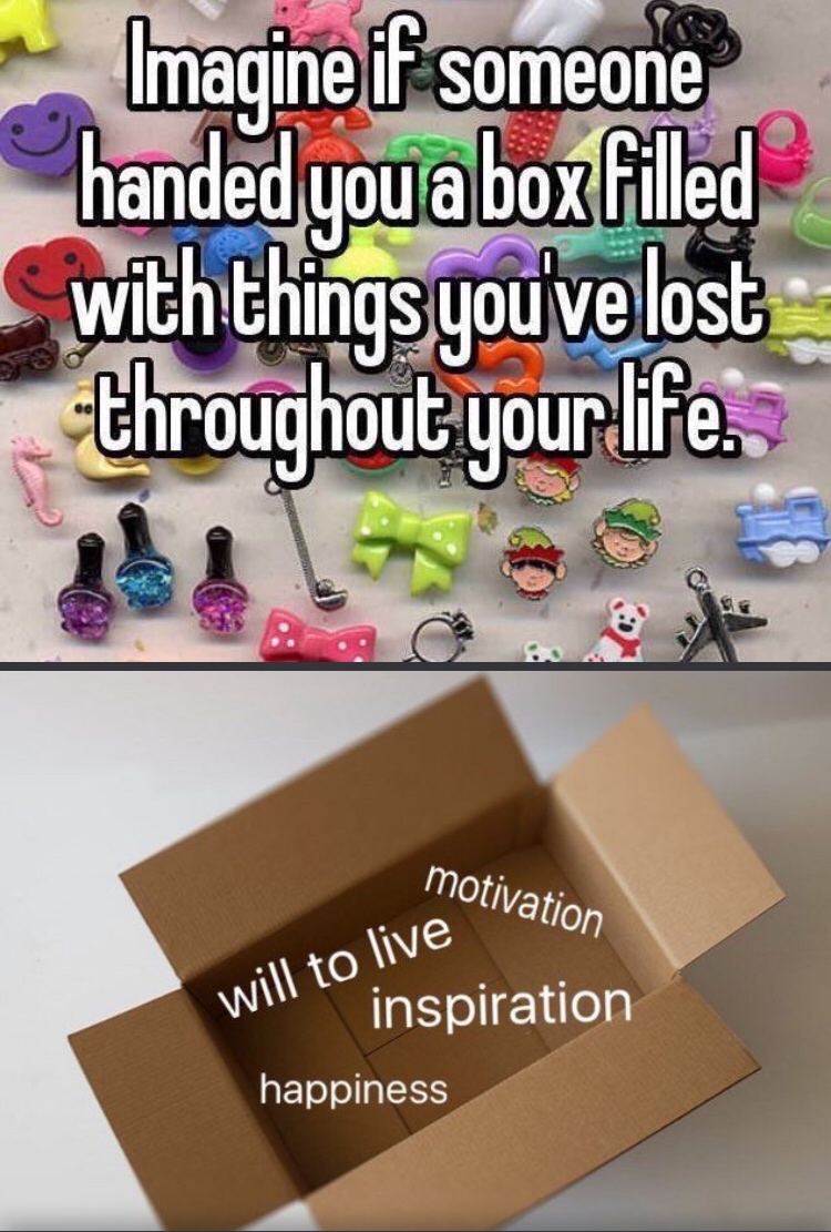 funny memes - play - Imagine if someone handed you a box filled withthings you've lost throughout your life. motivation will to live inspiration happiness