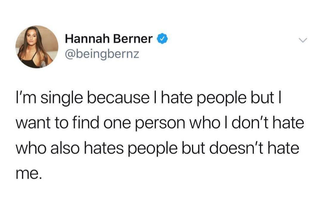 funny memes - bill murray pothole tweet - Hannah Berner I'm single becausel hate people but | want to find one person who I don't hate who also hates people but doesn't hate me.