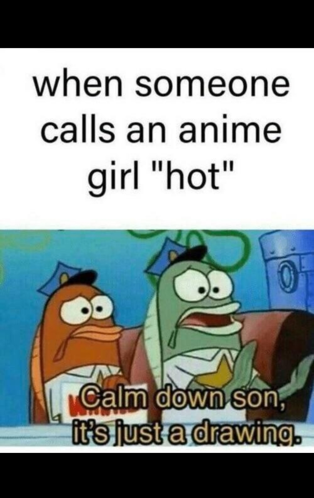 meme of someone calls an anime girl hot meme - when someone calls an anime girl "hot" Calm down son, it's just a drawing.