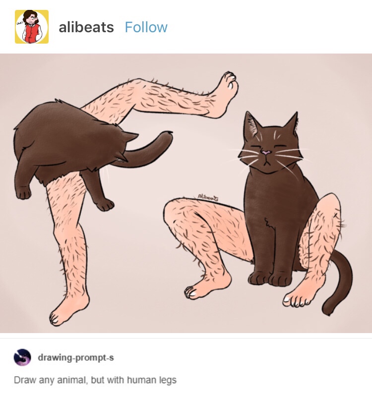 cat with human legs - alibeats Albat drawingprompts Draw any animal, but with human legs