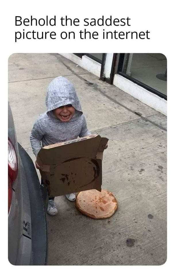 kid drops pizza - Behold the saddest picture on the internet