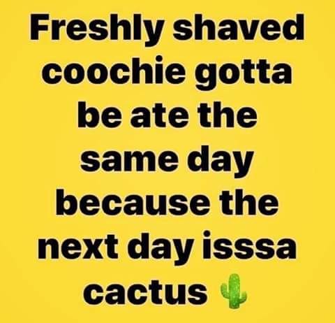 funny sex meme - happiness - Freshly shaved coochie gotta be ate the same day because the next day isssa cactus