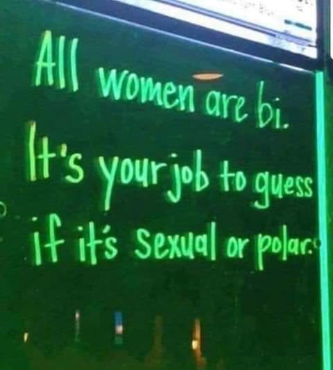 funny sex meme - display device - All women are bi. It's your job to guess if its Sexual or polar.