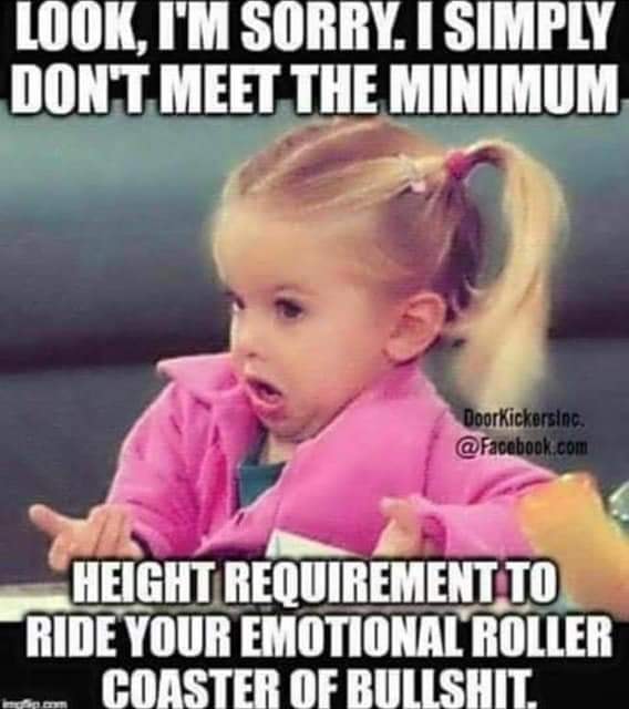 random memes - meme of robert f. kennedy memorial stadium - Look, I'M Sorry. I Simply Don'T Meet The Minimum DoorKickersinc. .com Height Requirement To Ride Your Emotional Roller om Coaster Of Bullshit.