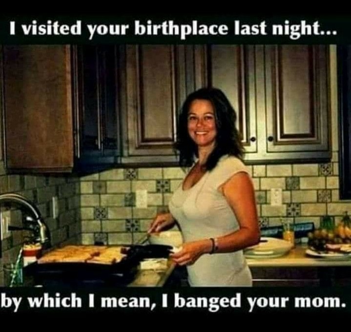 random memes - meme of sword of the spirit - I visited your birthplace last night... by which I mean, I banged your mom.