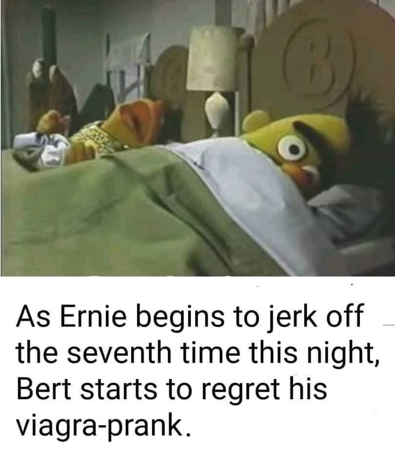 dank bert and ernie memes - As Ernie begins to jerk off the seventh time this night, Bert starts to regret his viagraprank.