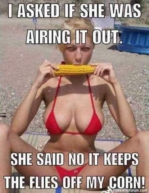 photo caption - I Asked If She Was Airing It Out. Uju She Said No It Keeps The Flies Off My Corn! The Bikini Forum.com