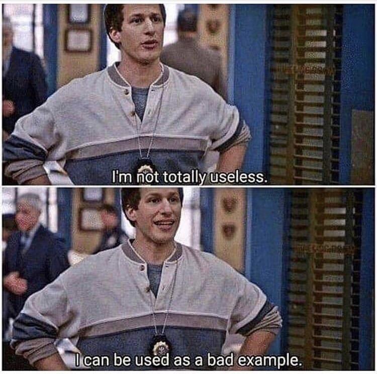 pics and memes - i m not totally useless i can be used as a bad example brooklyn 99 - I'm not totally useless. I can be used as a bad example.
