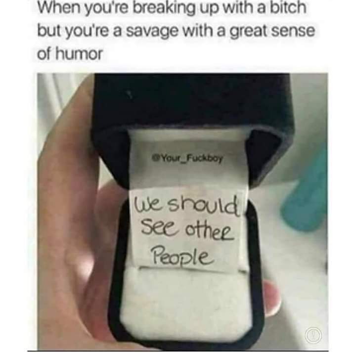 random pics -Humour - When you're breaking up with a bitch but you're a savage with a great sense of humor Your_Fuckboy we should See other People