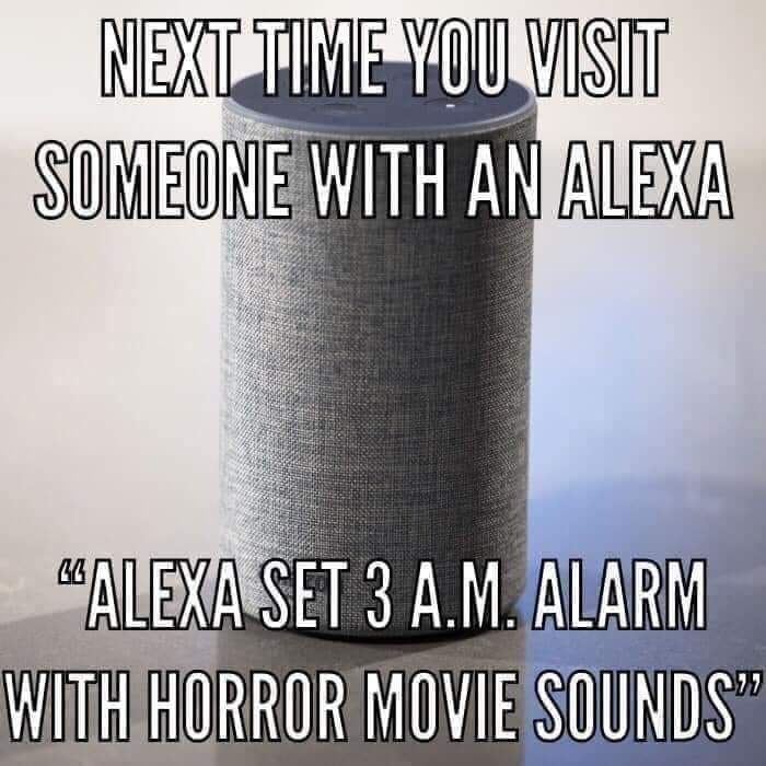 alexa alarm meme - Next Time You Visit Someone With An Alexa "Alexa Set 3 A.M. Alarm With Horror Movie Sounds