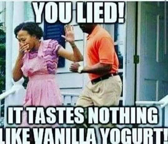 gogurt meme - You Lied! tan It Tastes Nothing Vanilla Yogurti
