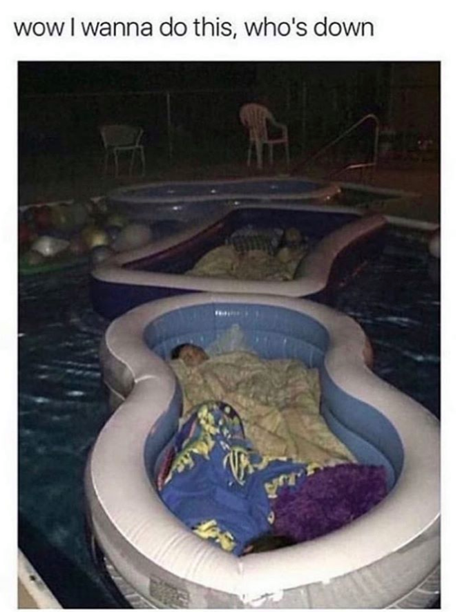 kiddie pool in big pool - wow I wanna do this, who's down