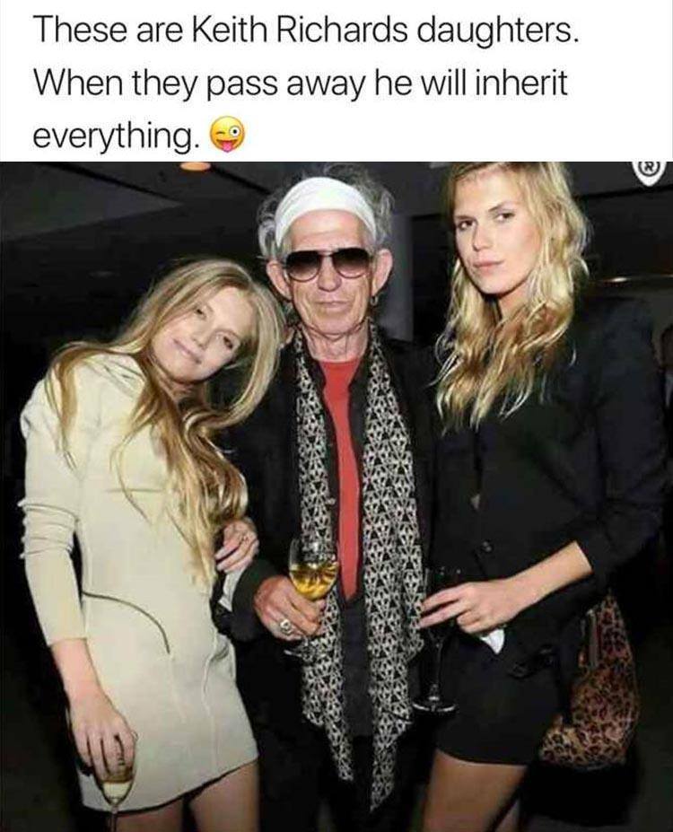 these are the daughters of keith richards - These are Keith Richards daughters. When they pass away he will inherit everything.