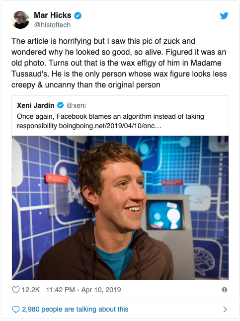 mark zuckerberg wax work - Mar Hicks The article is horrifying but I saw this pic of zuck and wondered why he looked so good, so alive. Figured it was an old photo. Turns out that is the wax effigy of him in Madame Tussauds. He is the only person whose wa