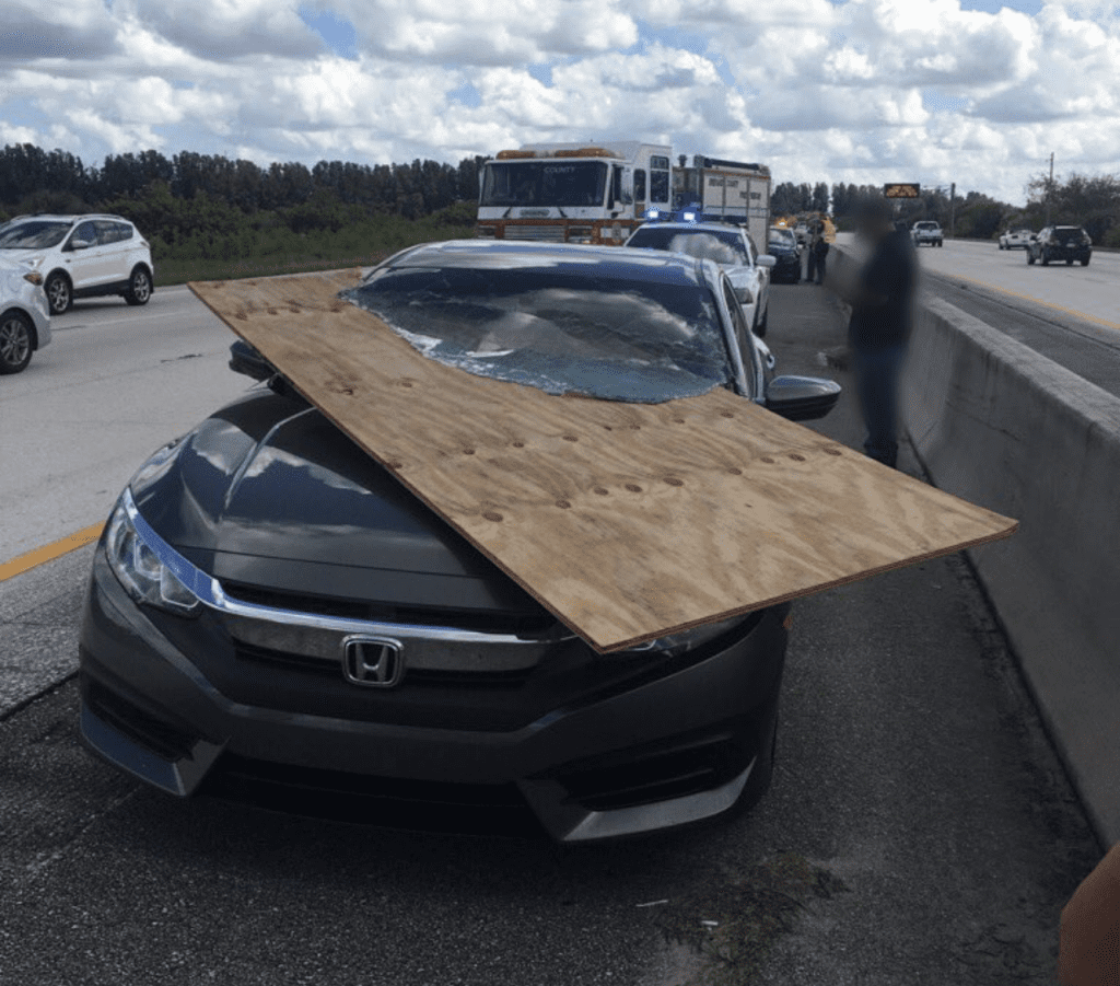 plywood in windshield